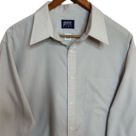 Arrow Kent Light Grey Long Sleeve Button Down Shirt Top Men's Size 17 32/33 - Picture 2 of 7